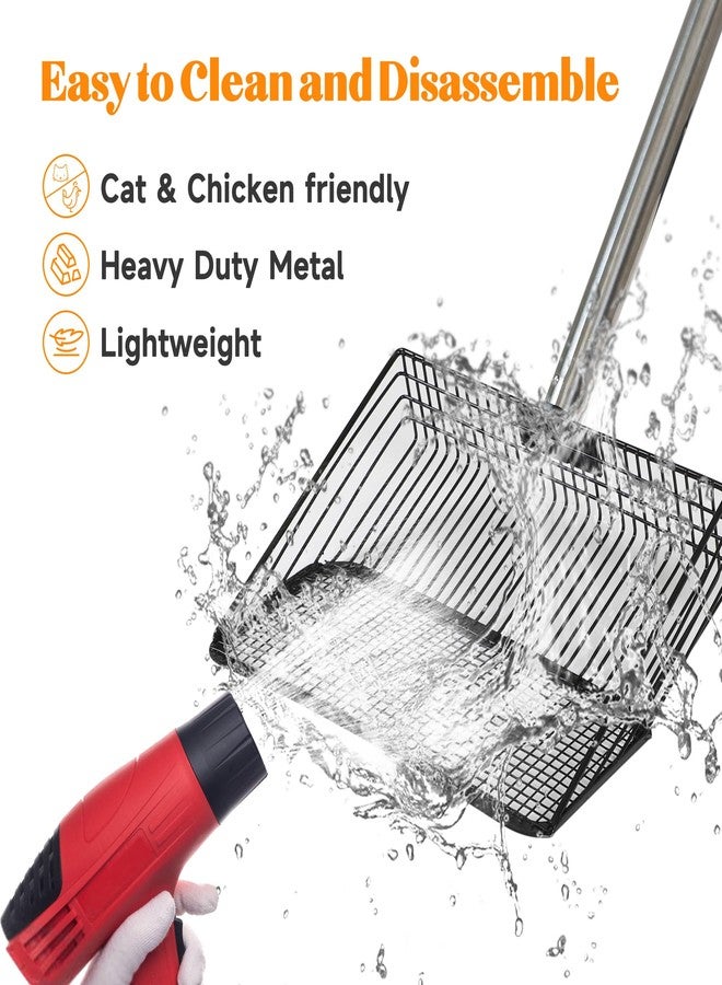 ZINGTERRA 4-in-1 10" Large Chicken Poop Scooper with Gloves,Sifting Shovel Rake,Henhouse Cleaning Tool,Adjustable Long Handle (22.4-62") Litter Scoop,Stainless Steel Poop Shovel for Farm,Goat Stall Accessories - Image 5